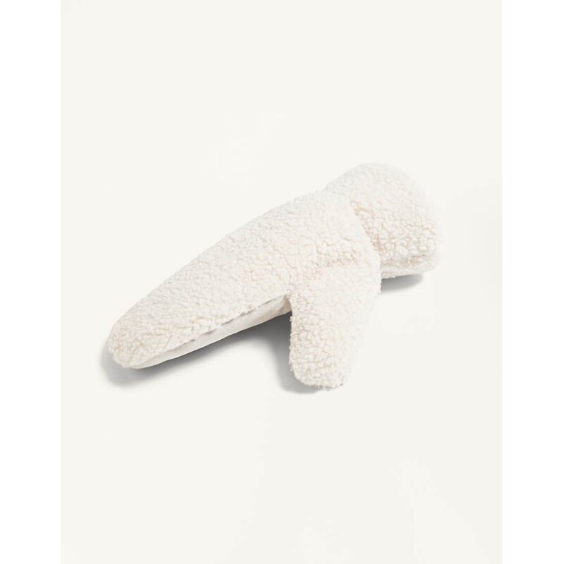 OYSHO Faux shearling mittens with cord in ecru-Neutral 109527876