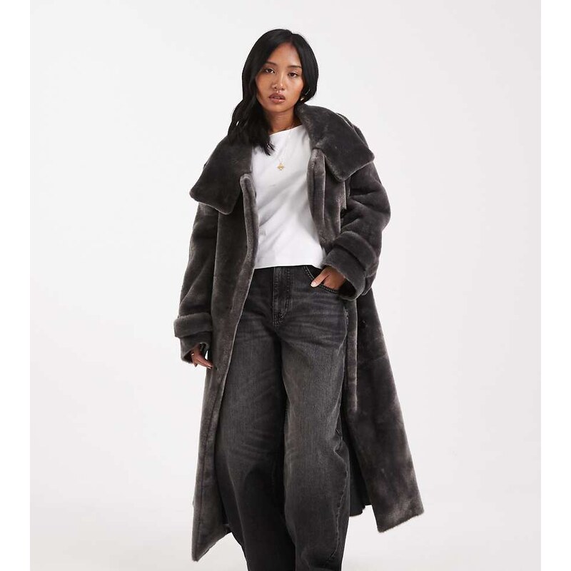 ASOS Petite ASOS DESIGN Petite longline cosy borg funnel neck coat in 109564378