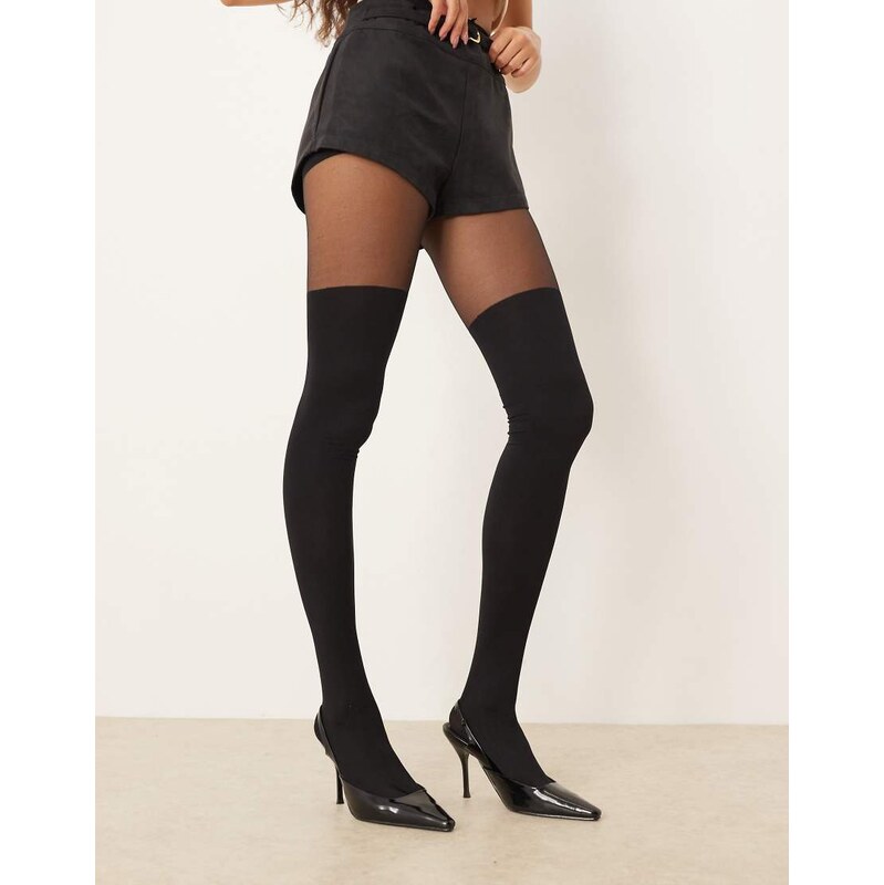 ASOS DESIGN mock over the knee tights with bum and tum support in 109564396