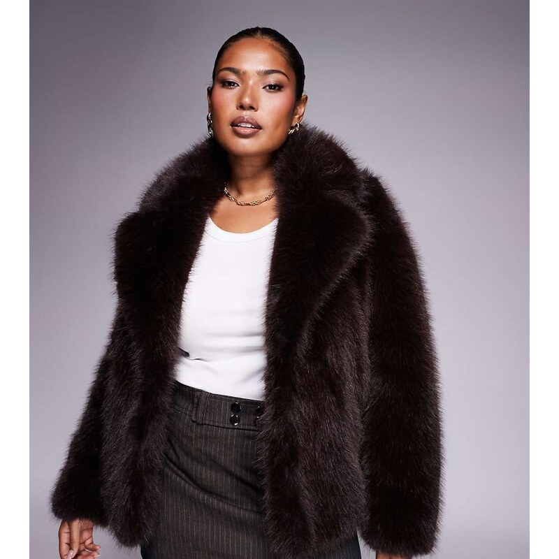 Forever New Curve faux fur coat in chocolate-Brown 115514155