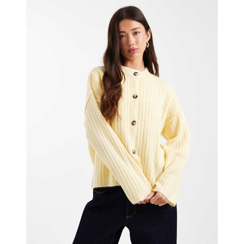 Miss Selfridge oversized rib cardigan in buttermilk-Yellow