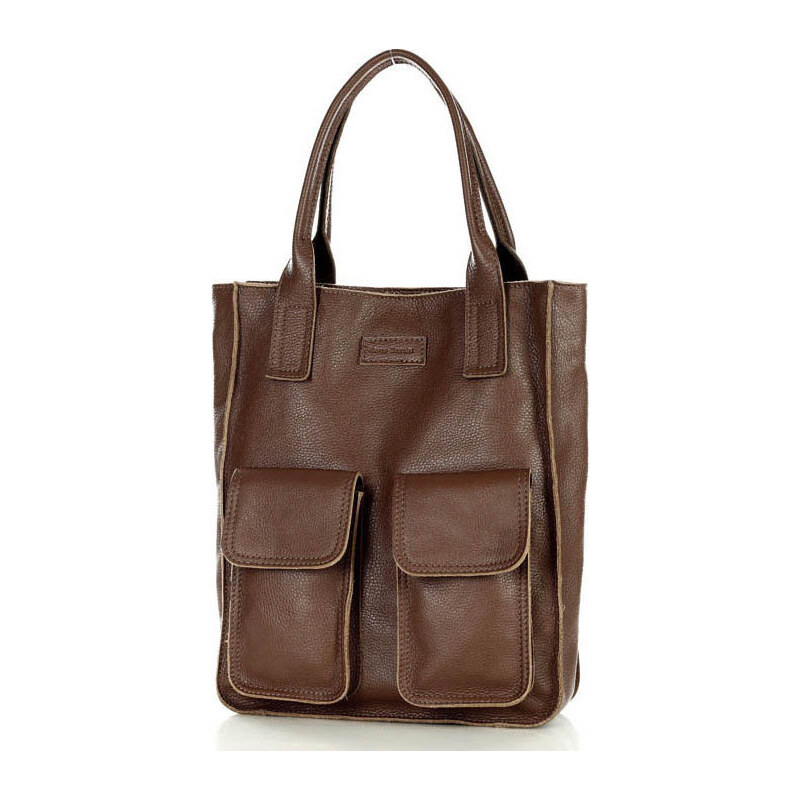 Genuine Leather MARCO MAZZINI Tmavě hnědá shopper bag s kapsami