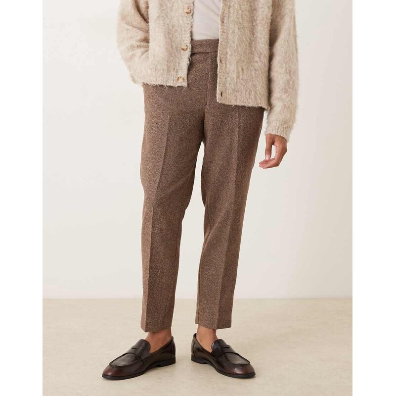 ASOS DESIGN tailored tapered wool blend trousers in brown