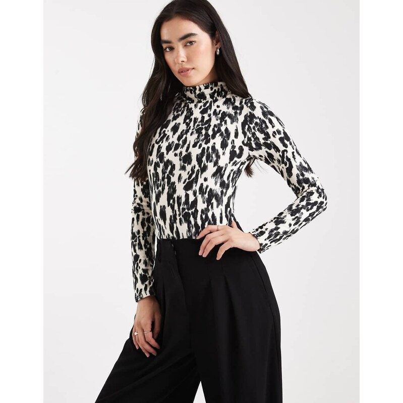 Miss Selfridge sculpted grown on neck bodysuit in animal print-Multi 112268078