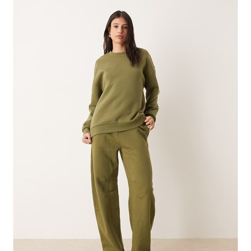 ASOS Tall ASOS DESIGN Tall barrel leg brushback jogger in khaki-Green 115512843