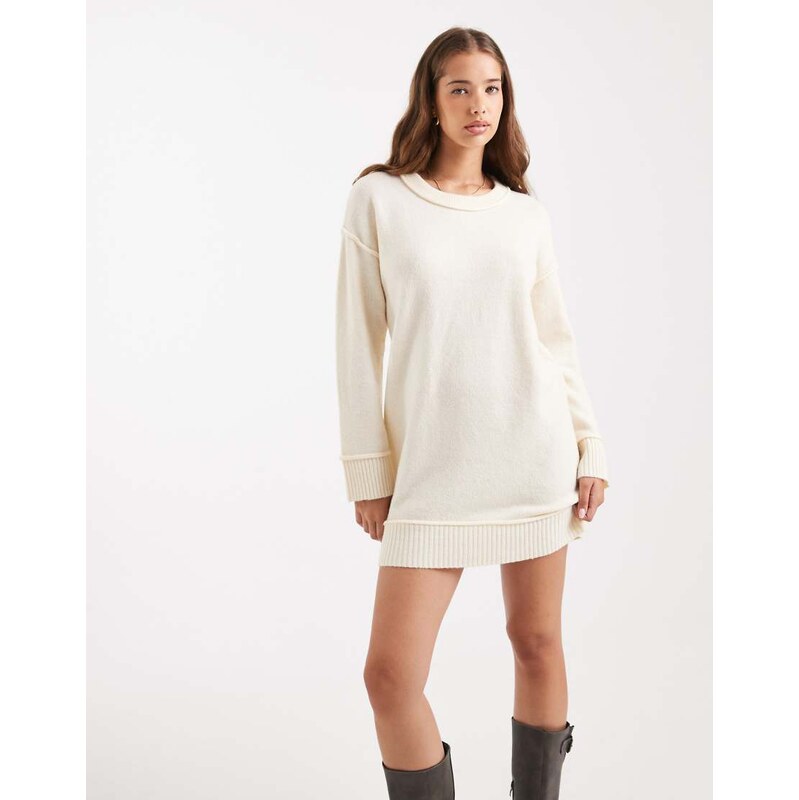 ONLY drop shoulder knitted mini dress in cream-White 115514316