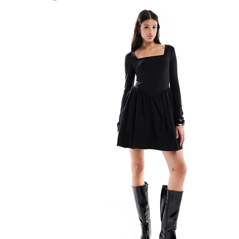ONLY Tall corset detail long sleeve mini dress in black
