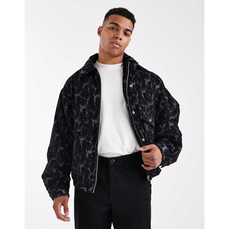 ASOS DESIGN jacquard bomber in black