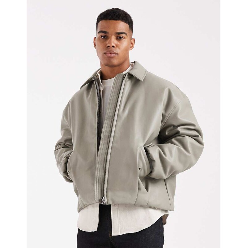 ASOS DESIGN bomber jacket in faux leather in green