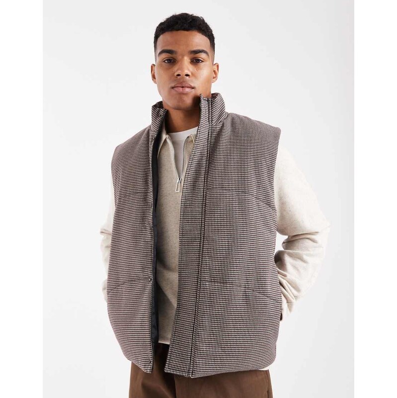 ASOS DESIGN puffer gilet in heritage check-Brown