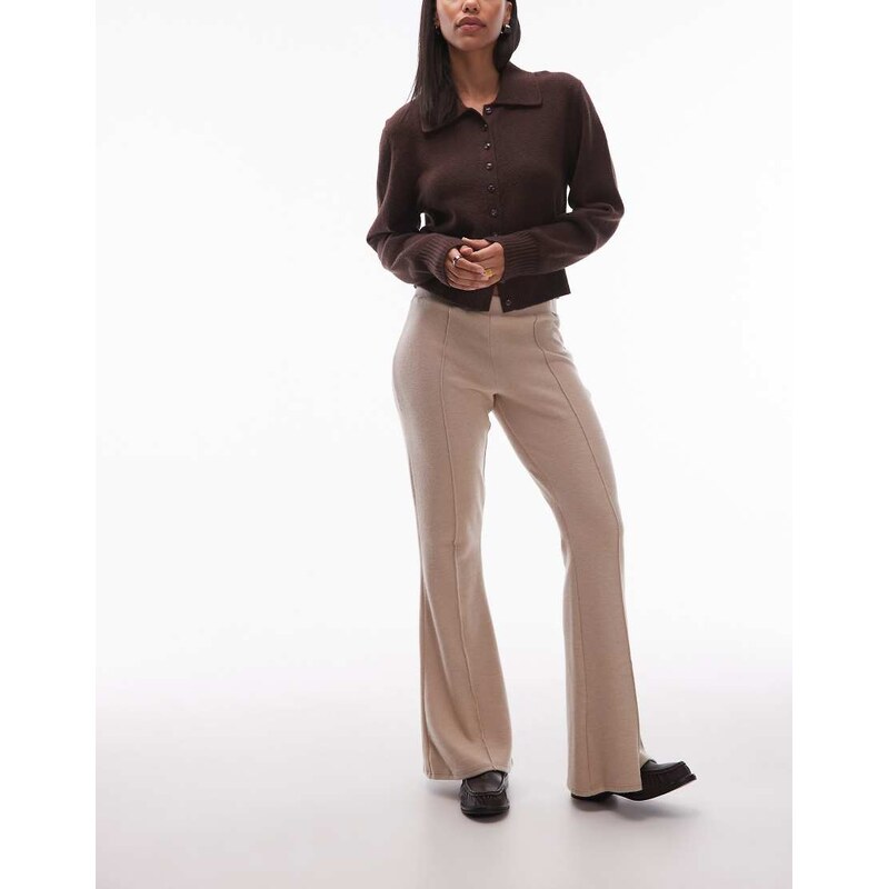 ASOS DESIGN Supersoft seam detail kick flare trousers in stone
