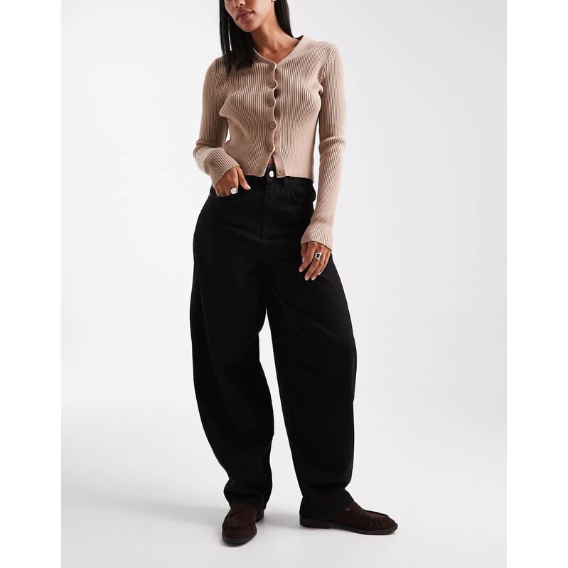 Vero Moda Kirsa high waist barrel leg jeans in black wash