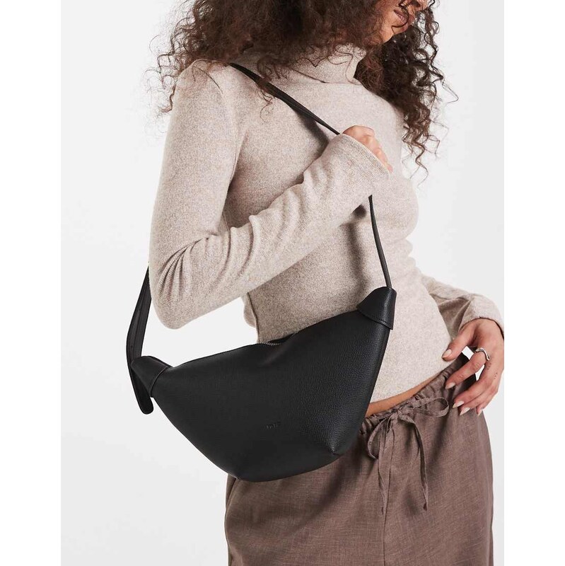 PASQ textured croissant crossbody bag in black 109541666