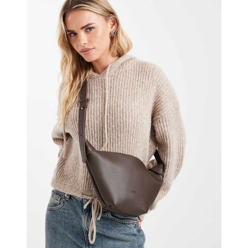 PASQ textured croissant crossbody bag in brown