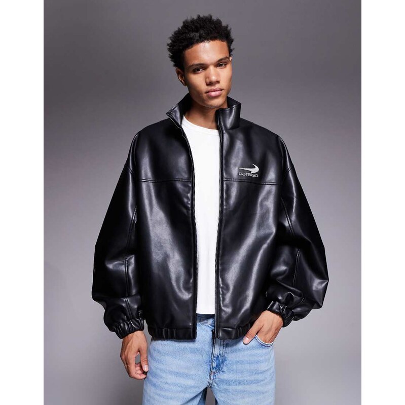 ASOS DESIGN faux leather windbreaker in black