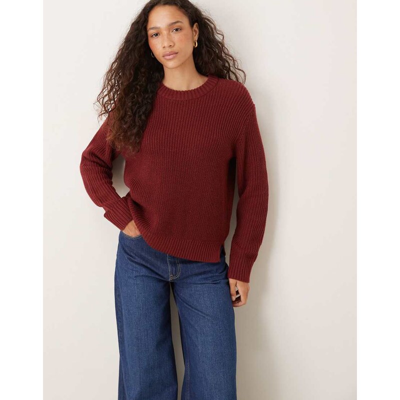 JJXX knit jumper in burgundy-Red