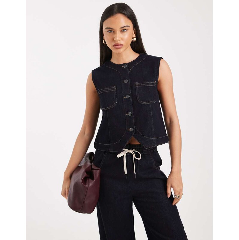 Object premium denim sleeveless button front top co-ord in indigo 109541747