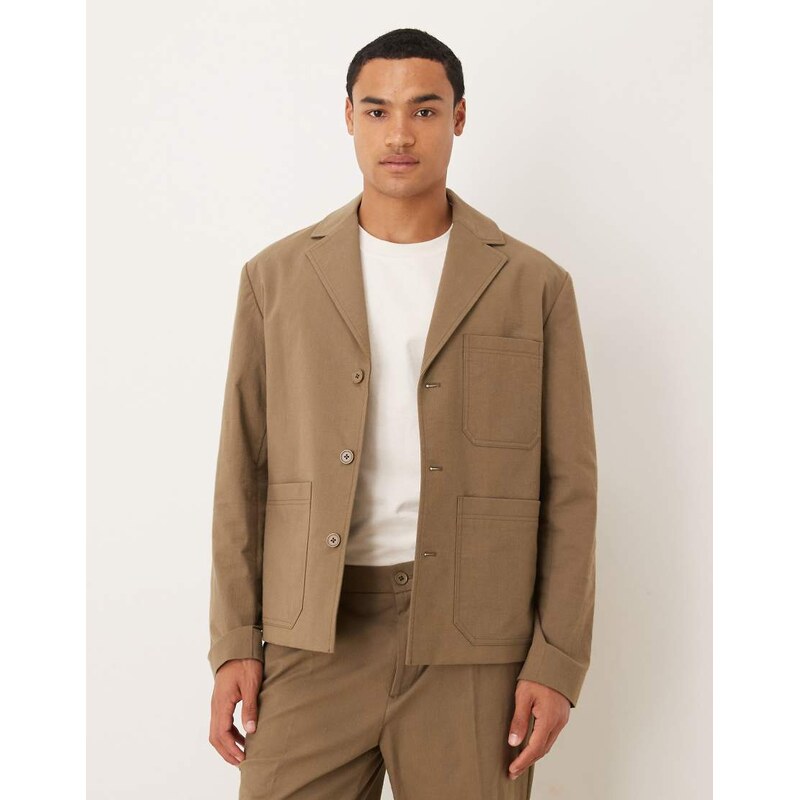ASOS DESIGN smart co-ord shacket in khaki-Green