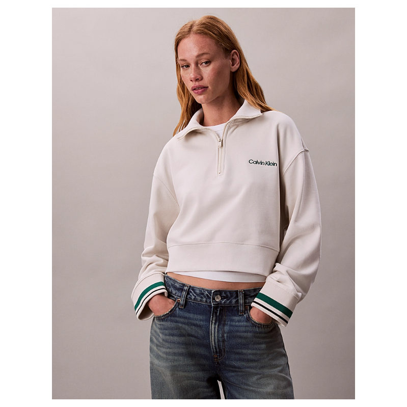 Calvin Klein 1/4 ZIP SWEATER GRAPHIC Chalk