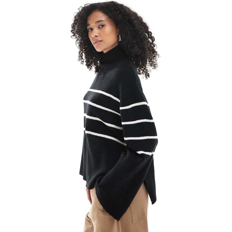 Brave Soul high neck loose fit jumper in black and white stripe 109541562