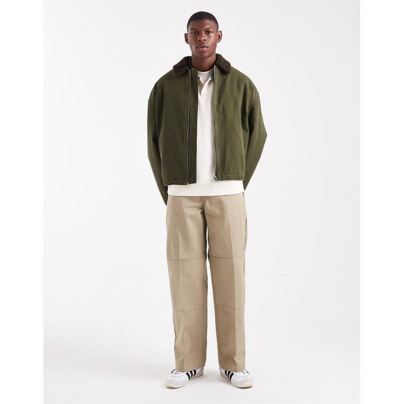 ASOS DESIGN coach jacket with contrast borg collar in olive green