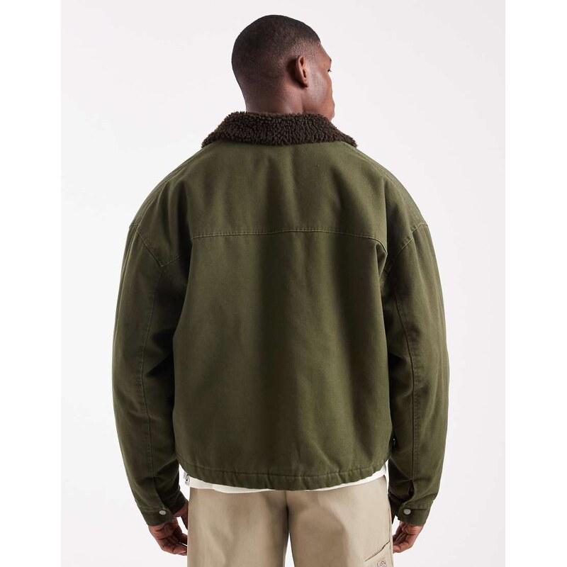 ASOS DESIGN coach jacket with contrast borg collar in olive green