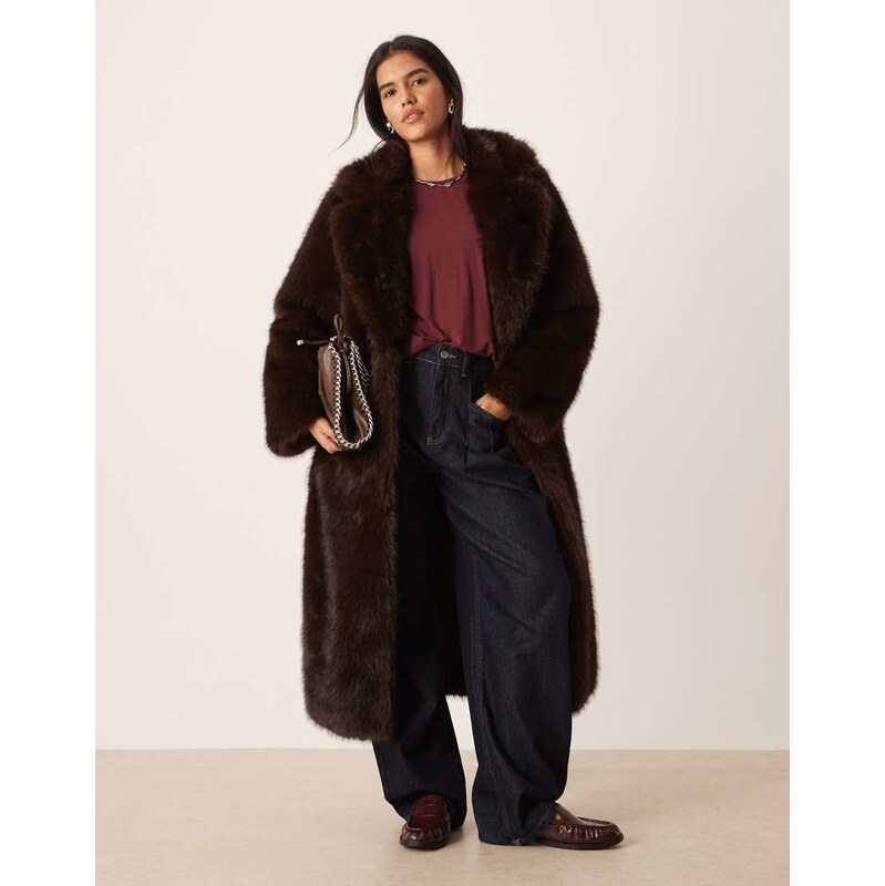 Urbancode belted monster faux fur coat in brown 109541725