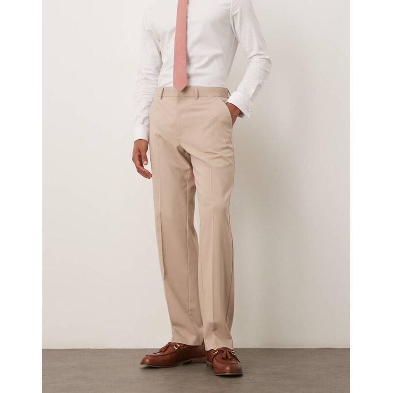 ASOS DESIGN straight leg suit trousers in beige-Neutral