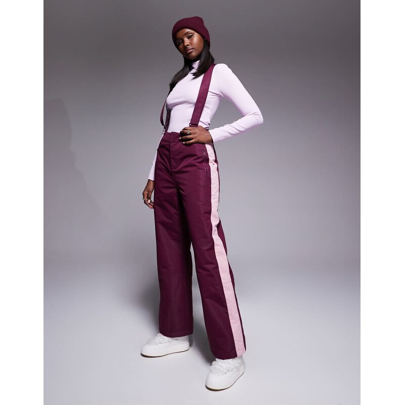 Threadbare Ski straight leg trousers in burgundy and pink