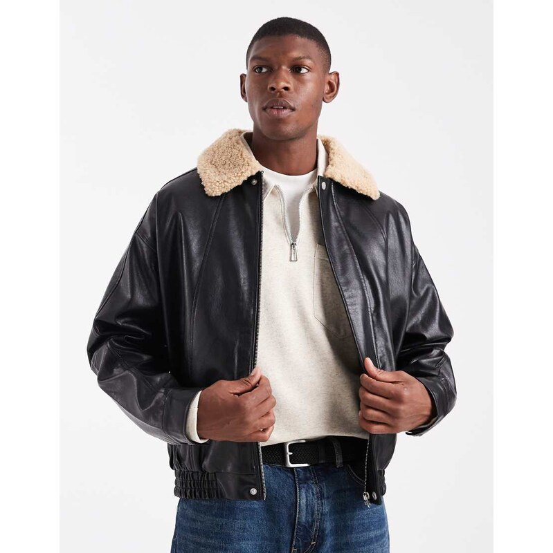 ASOS DESIGN flight jacket with borg collar in black