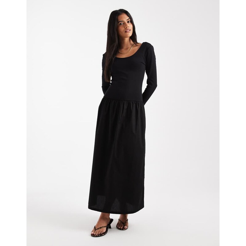 ONLY long sleeve scoop neck midaxi dress in black