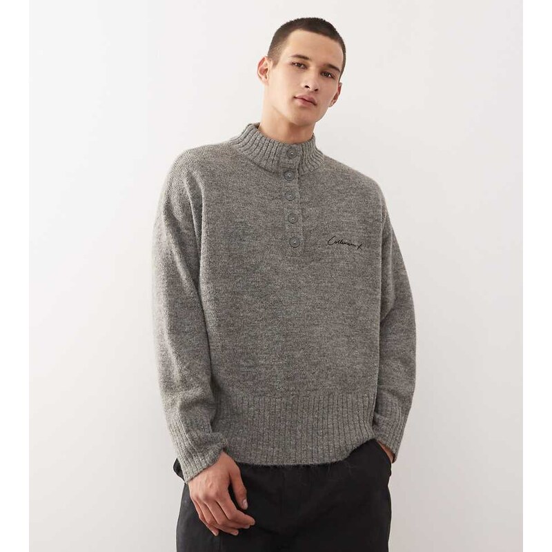 COLLUSION Knitted grey jumper in grey with buttons