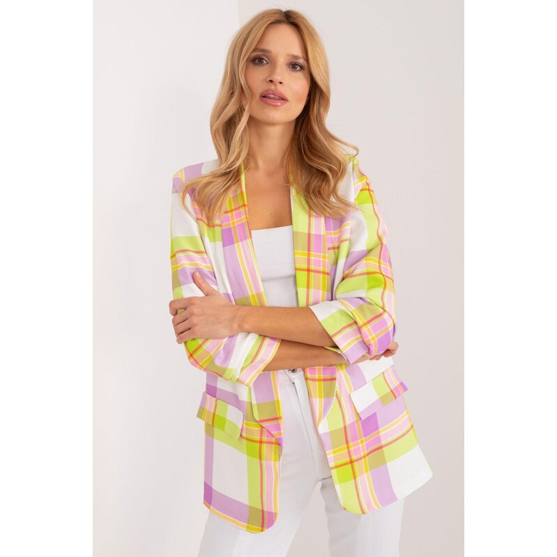 MladaModa Kárované barevné sako model 92243 zelené+barva lila