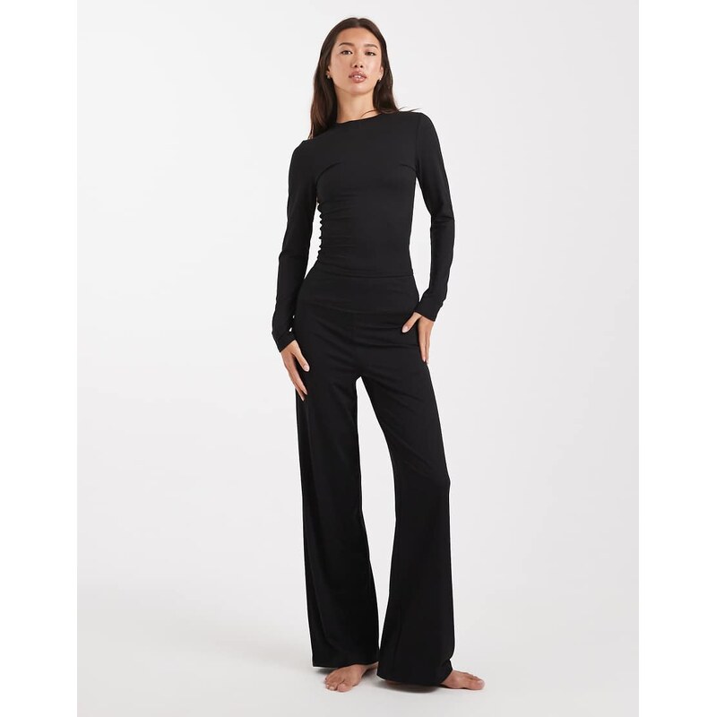 Miss Selfridge sculpted wide leg trousers in black