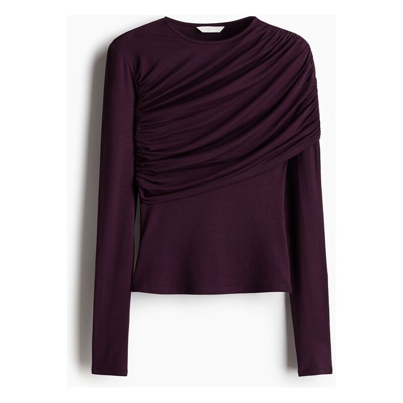 H&M - Řasený asymetrický top - Tmavě Fialová