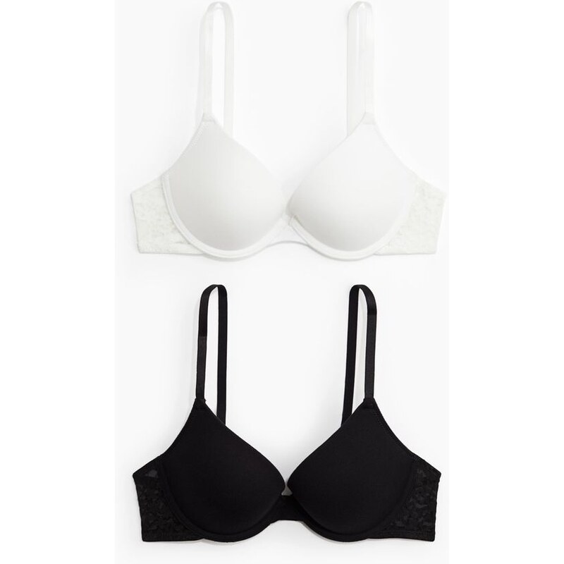 H&M - 2 bavlněné push-upky - Bílá/Černá