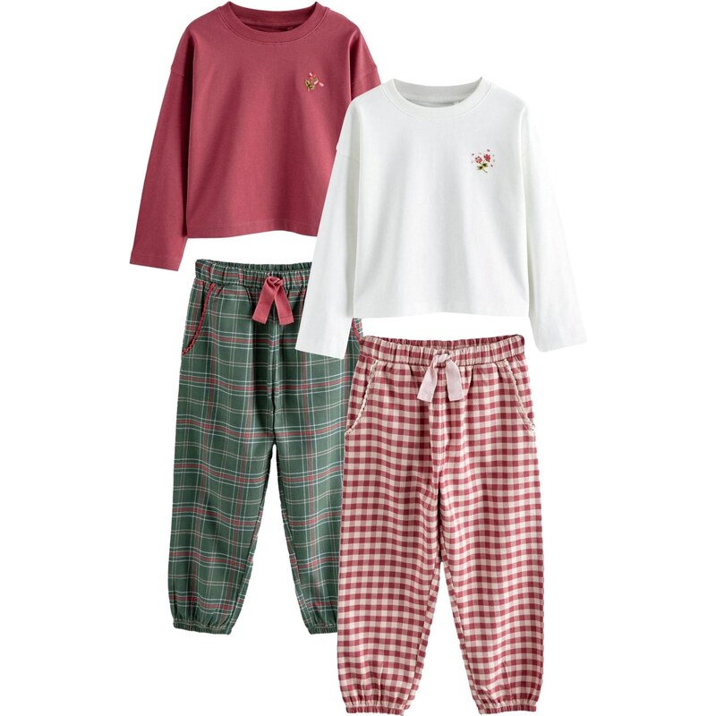 Next Pyžamo zelená / burgundská červeň / offwhite