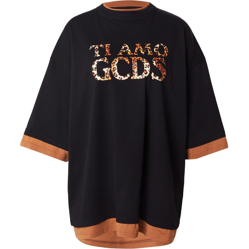 GCDS Oversized tričko TI AMO GCDS koňaková / cappuccino / černá 109578622