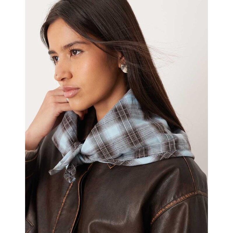 ASOS DESIGN quilted check pattern triangle scarf in blue and chocolate 109676253