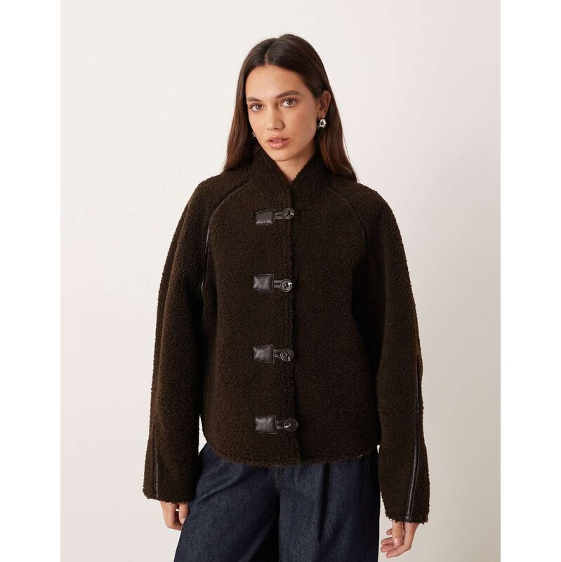 Mango borg collarless reversable jacket with toggles in black 110050108