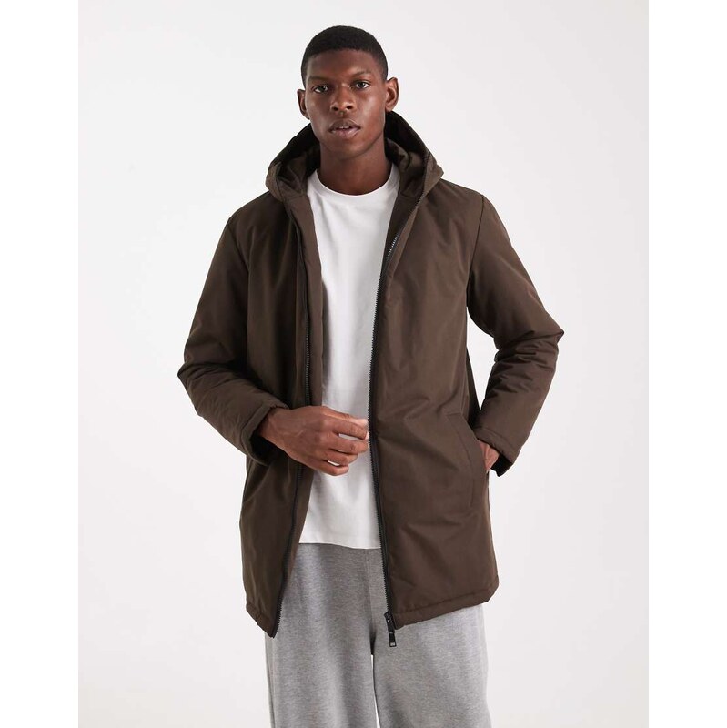Brave Soul hooded zip through jacket in chocolate brown 109821509