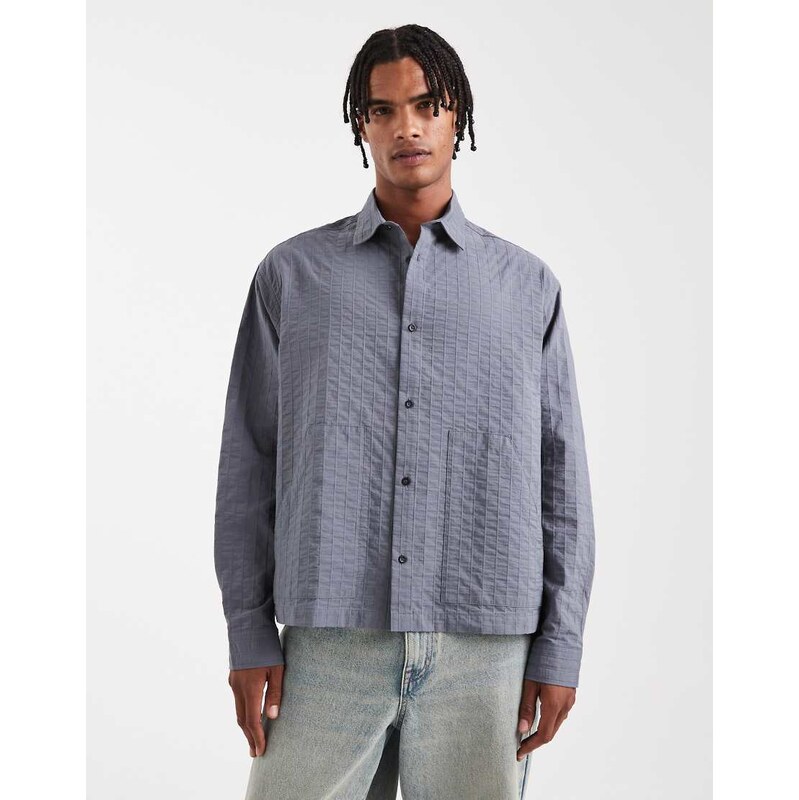 ASOS DESIGN boxy oversized textured shirt in grey
