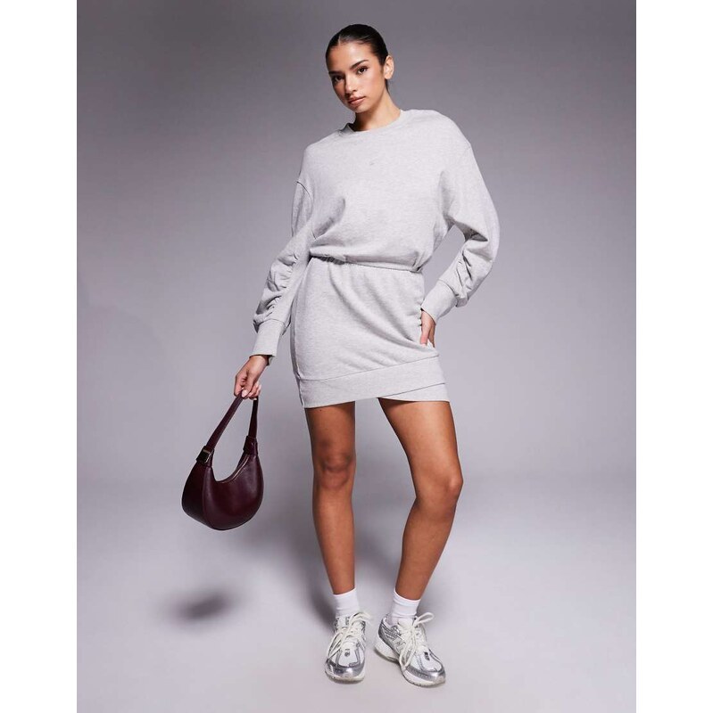 ASOS DESIGN cotton wrap over mini sweat dress in grey marl