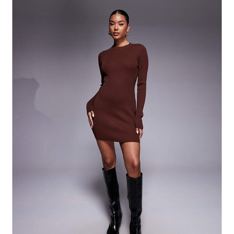 Kaiia exclusive ribbed knit flared sleeve mini jumper dress in 109773797