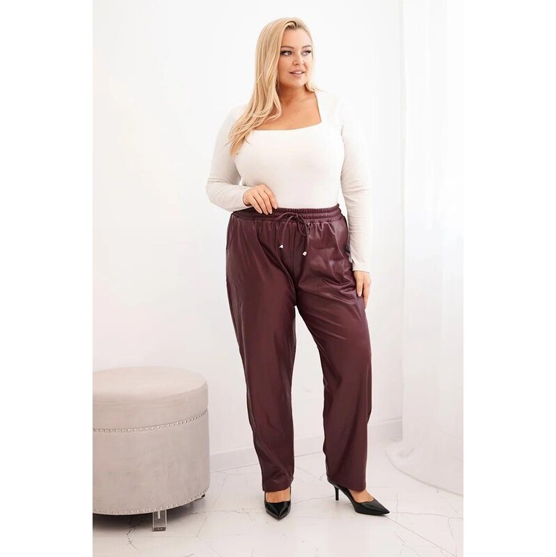 MladaModa Zateplené oversize kalhoty z ekokůže s vysokým pasem model 109589761