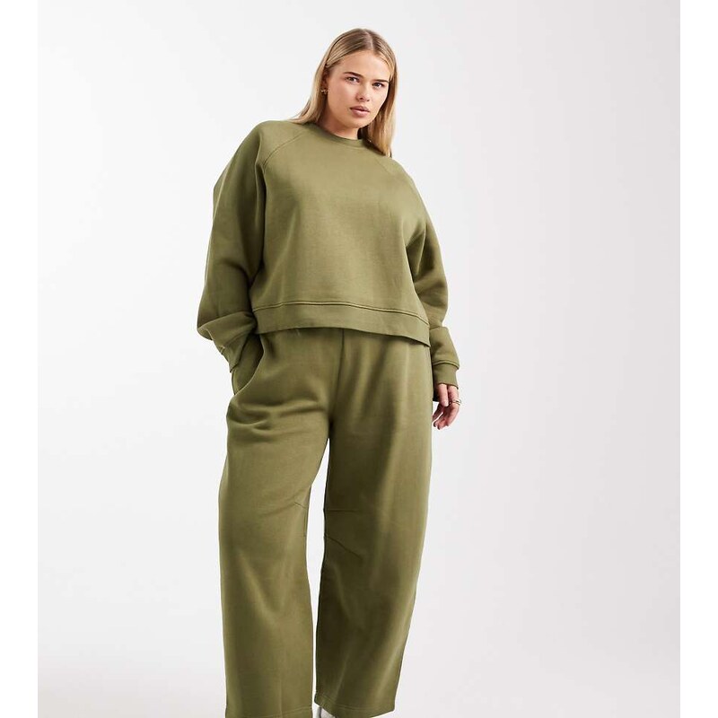 ASOS Curve ASOS DESIGN Curve barrel leg brushback jogger in khaki 115512844