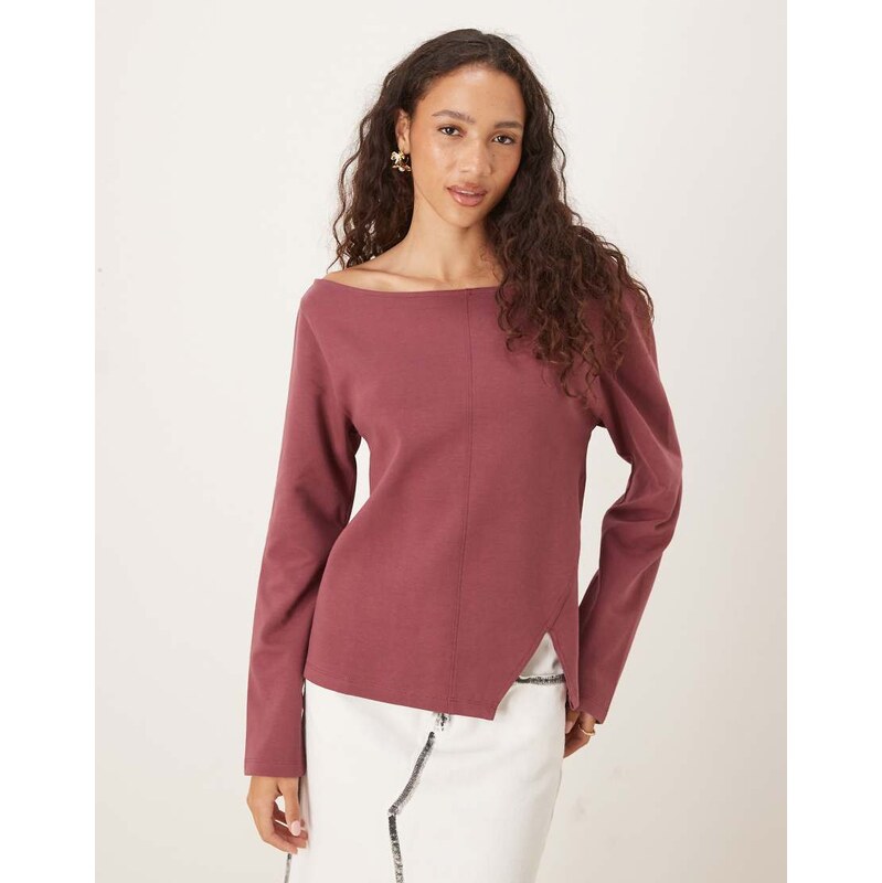 ASOS DESIGN interlock front seam off the shoulder long sleeve t