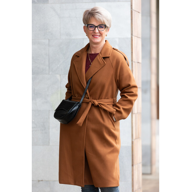 Italy fashion Elegantní zimní kabát SIGMA Barva: Skořicová,