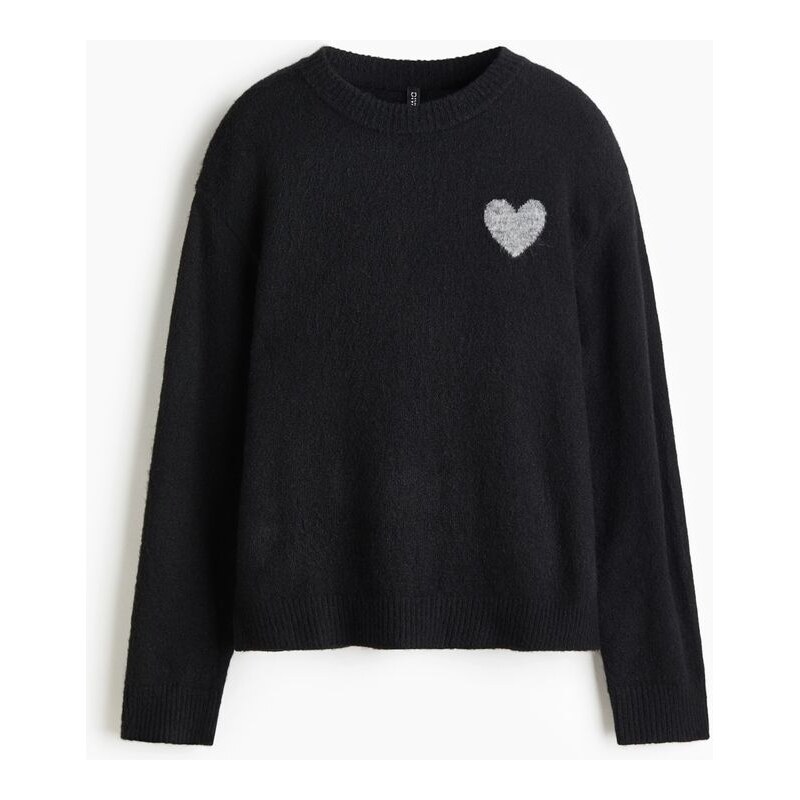 H&M - Svetrs motivem - Černá/Srdce