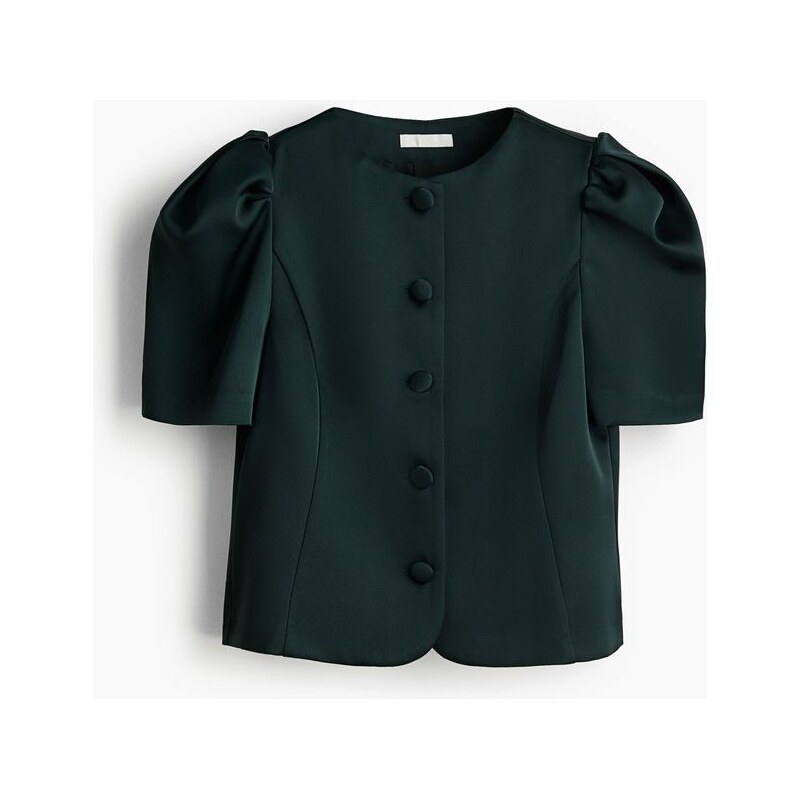 H&M - Halenkas nabíraným rukávem - Tmavě Zelená